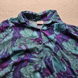 C.S.T. Studio Button Up Shirt Womens Plus 3X Short Sleeve Floral Tropical Top